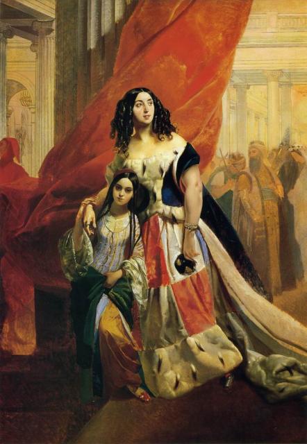 Брюллов К.П. Портрет графини Ю.П.Самойловой, удаляющейся с бала с приемной дочерью Амацилией Пачини. Не позднее 1842.